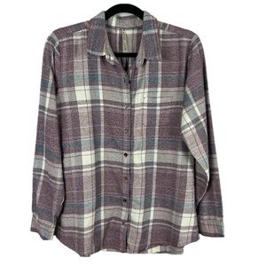 Kuhl Kamila Flannel Plaid Button-Up Shirt Medium Purple Grey